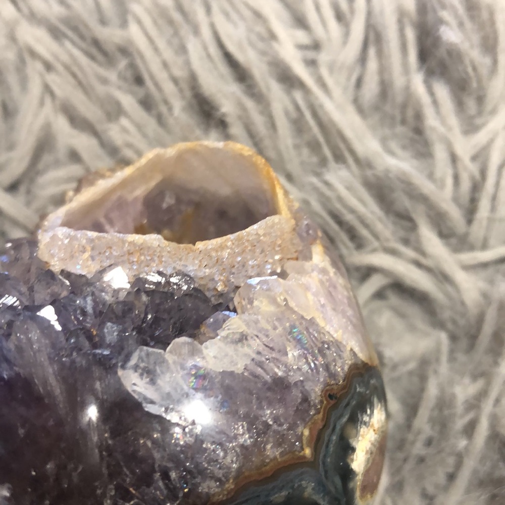 Amethyst Heart Crystal With Many Calcite Inclusions - Picture 8 of 17